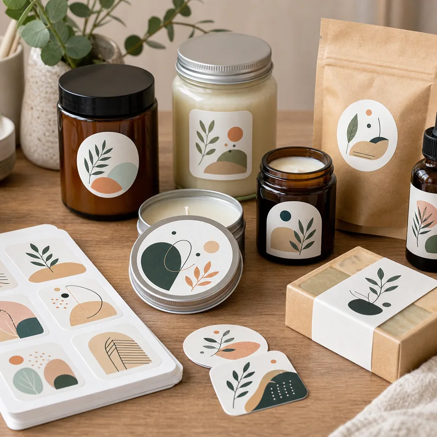 Custom labels and logo stickers on business packaging